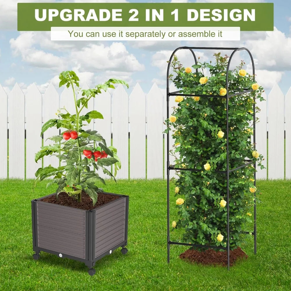 Raised Garden Bed Planter Box with Self-Watering Trellis