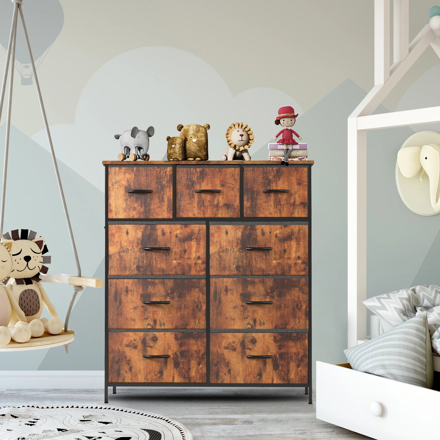 JHK Modern Dresser With 9 Fabric Drawers For Organized Storage