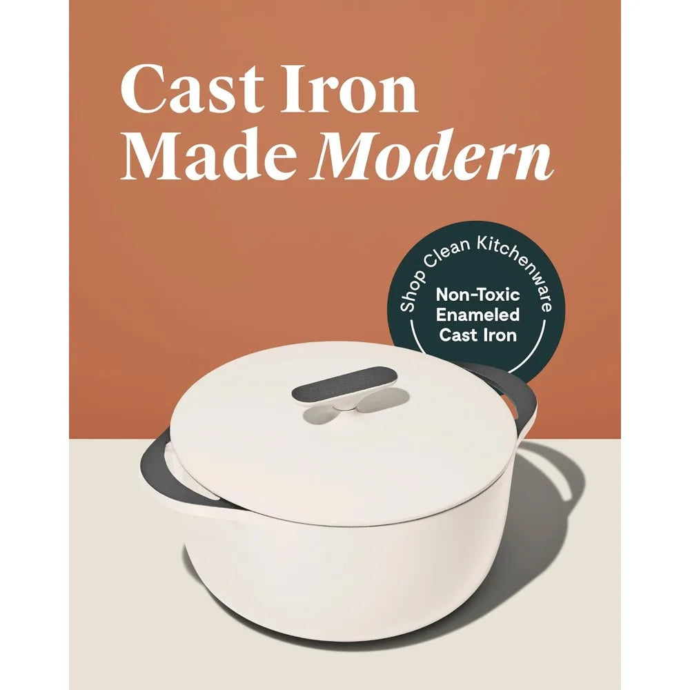 Cream Enameled Dutch Oven 6.5 Qt Cast Iron With Lid
