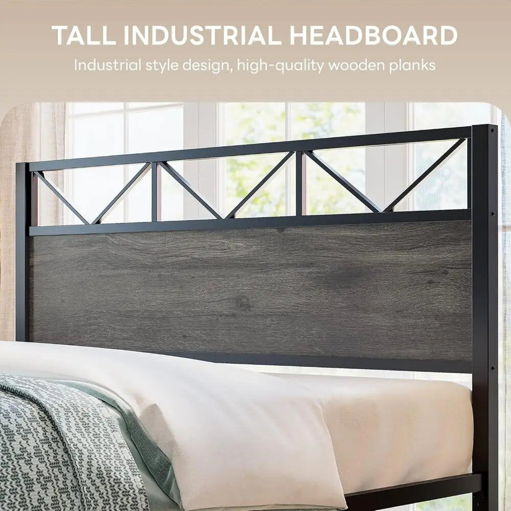 Likimio California King Bed Frame With Industrial Headboard