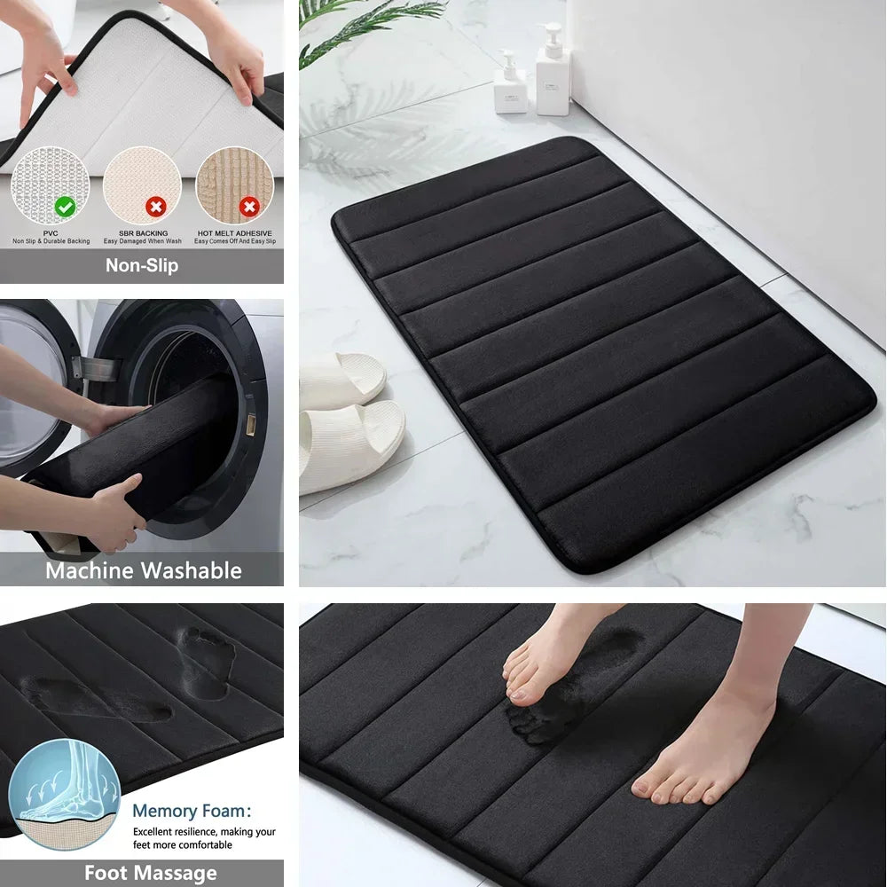 Black Memory Foam Bath Mat Soft Non-Slip Comfort