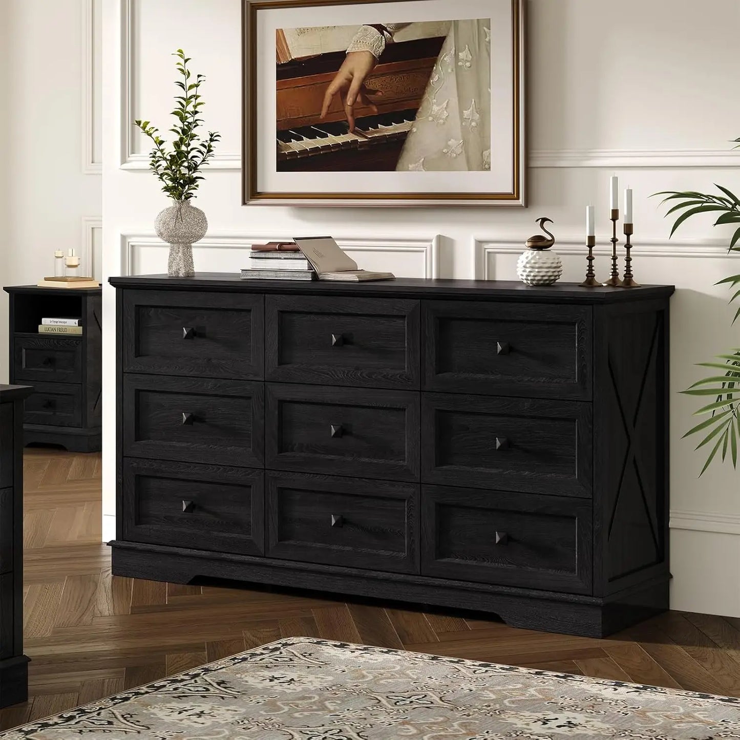 Farmhouse 9 Drawer Dresser 59 Inch Wide Bedroom Storage