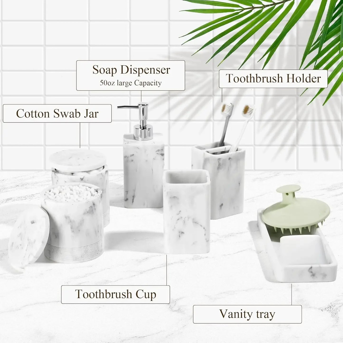 Elegant 6 Piece Bathroom Accessories Set with Soap Dispenser and Toothbrush Holders