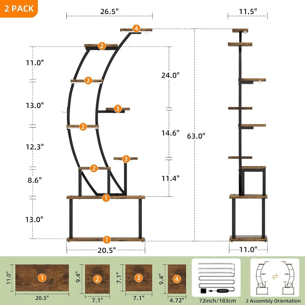 Indoor Plant Stand with Grow Lights and 9 Tiers for Large Plants