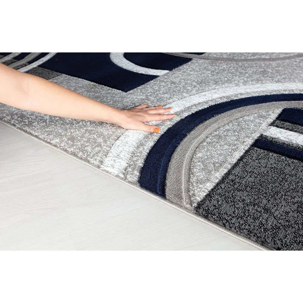 Navy Modern Area Rug Soft Hand Carved Contemporary Rug