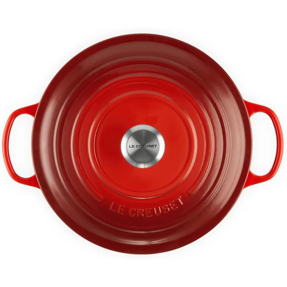 New Upgraded Enameled Cast Iron Dutch Oven Cerise 7.25 Qt