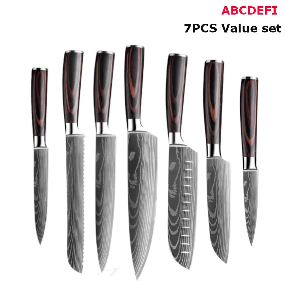 Ruiguan Damascus Chef Knife Set Santoku Kitchen Knives