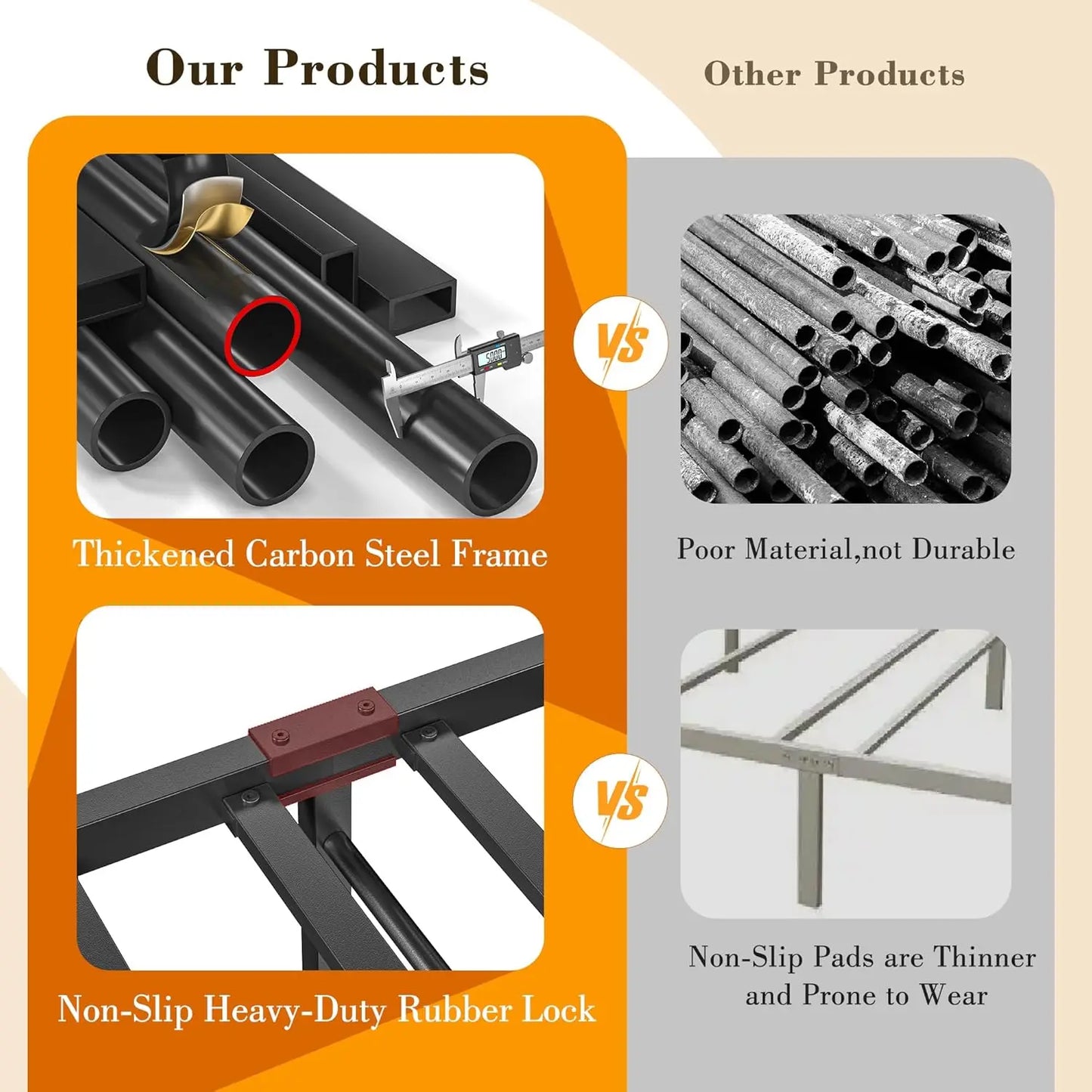 King Size Bed Frame With Headboard LED Lights Power Outlets