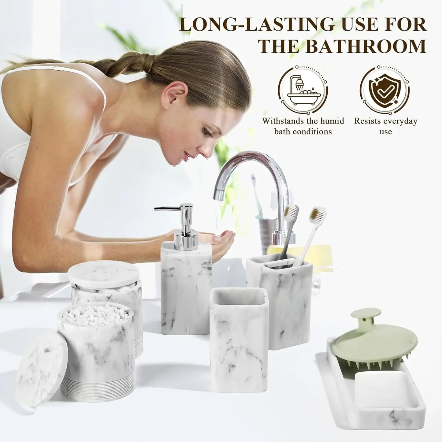 Elegant 6 Piece Bathroom Accessories Set with Soap Dispenser and Toothbrush Holders