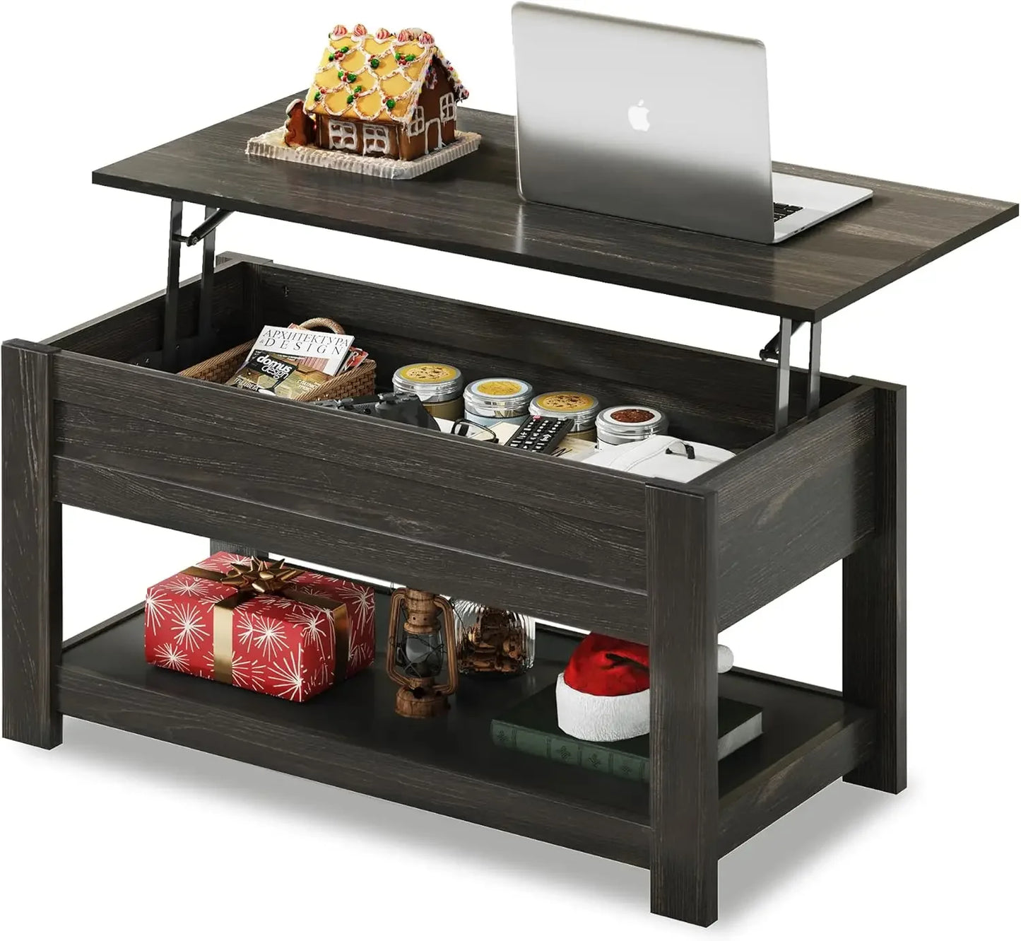 Coffee Table 47 Inch Lift Top Hidden Storage Shelves