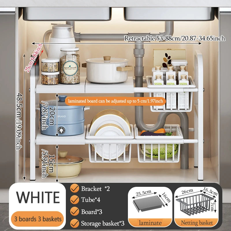 Expandable Under Sink Organizer With Removable Baskets