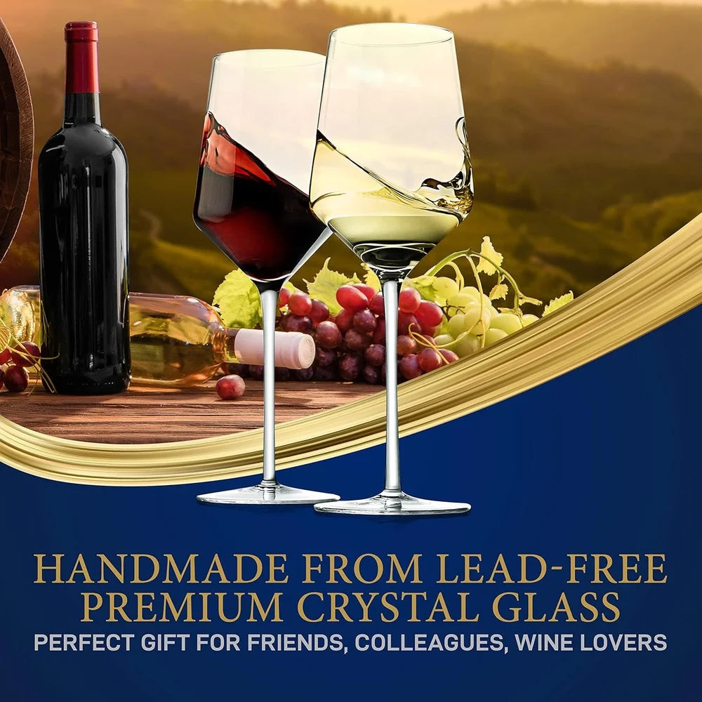 Elegant Crystal Wine Glass Set 2 Lead Free Stemless 7oz