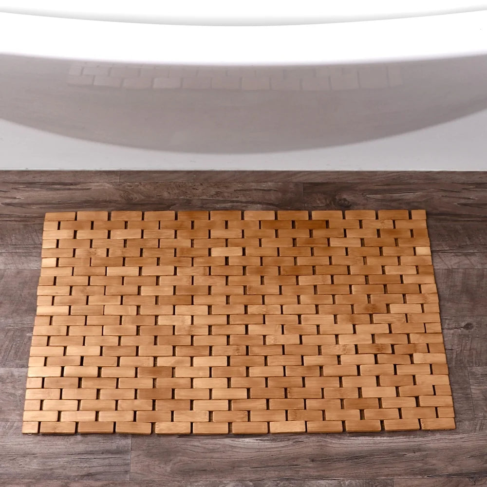 Bamboo Tile Bath Mat Non Slip Water Resistant 18x30 Inches