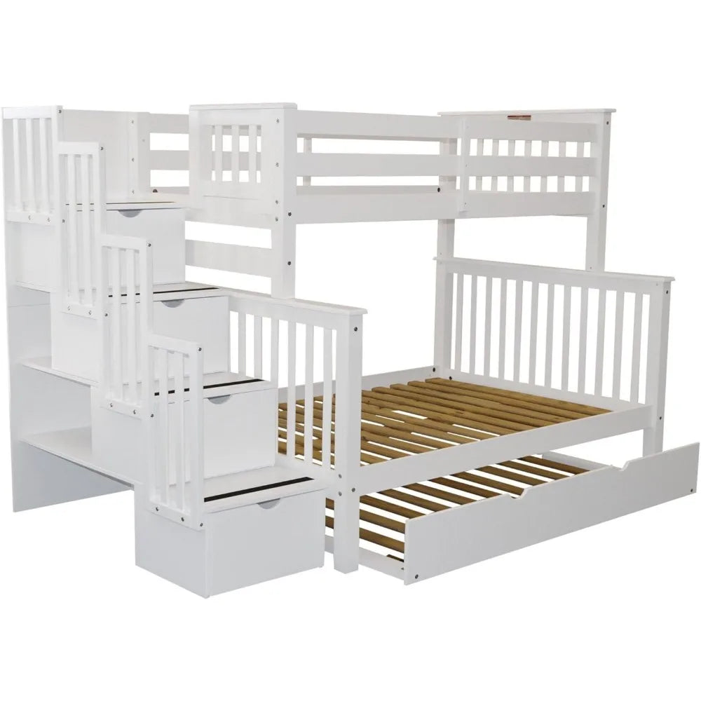 Stairway Bunk Bed Twin Over Full With 4 Drawers White