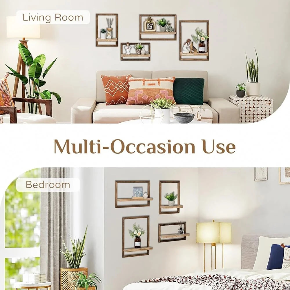 Wood Floating Shelves Rustic Wall Mounted Storage Set