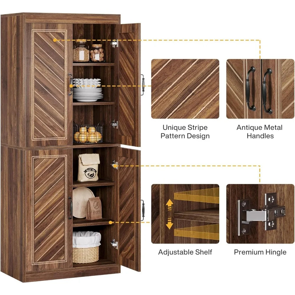 69 Tall Farmhouse Pantry Cabinet With 4 Adjustable Shelves