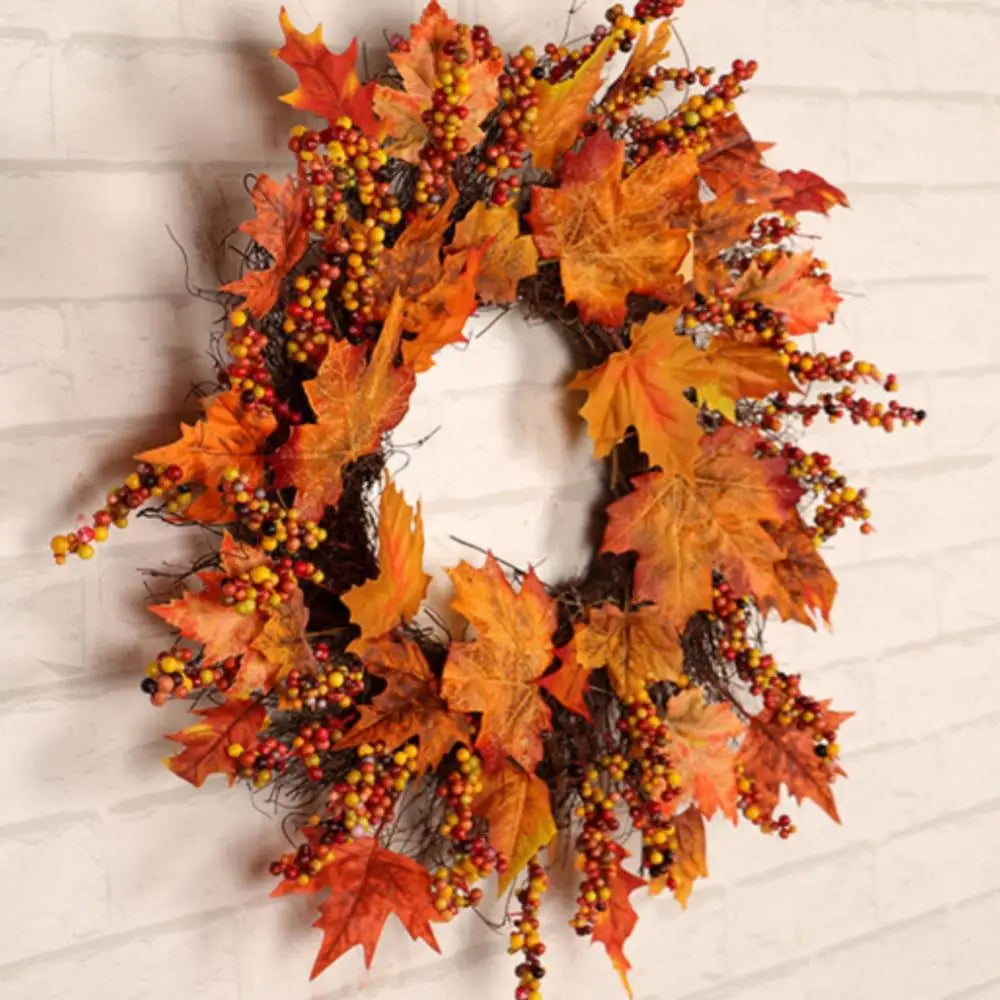 Artificial Maple Leaf Garland With Berries Wreath Xmas Decor