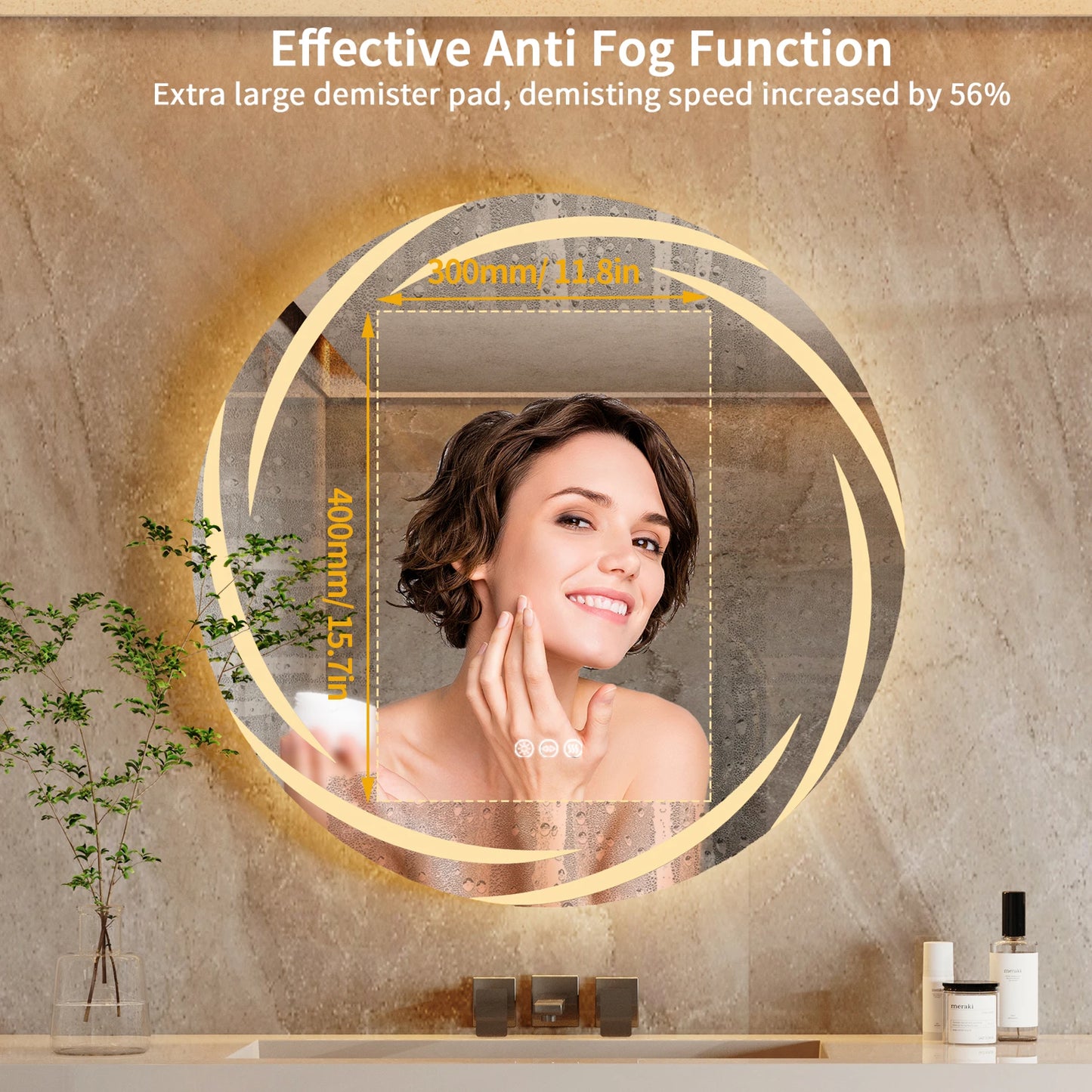 Anti Fog LED Bathroom Mirror with Adjustable Backlight