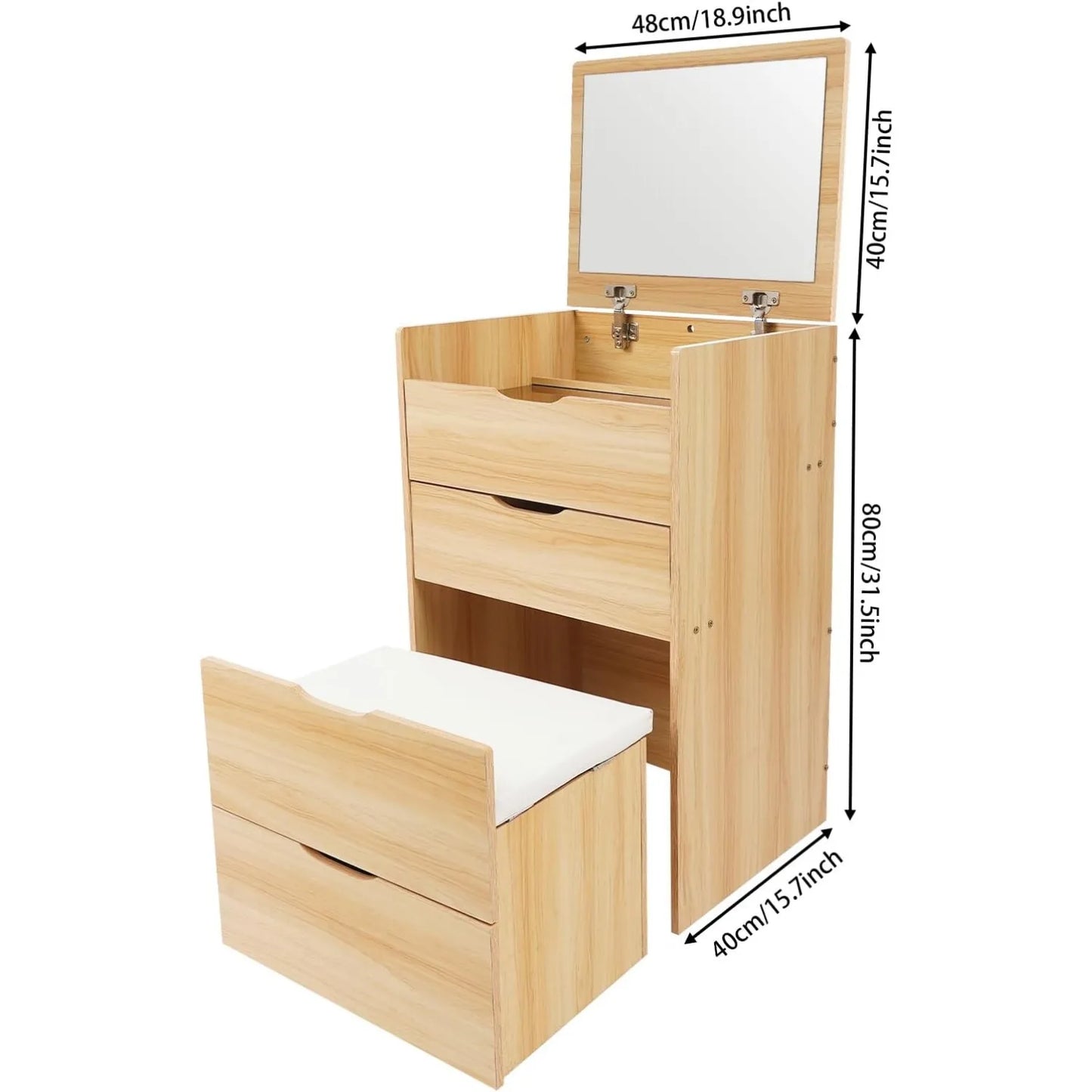Log Color 3 In 1 Flip Top Vanity Desk With Mirror And Stool