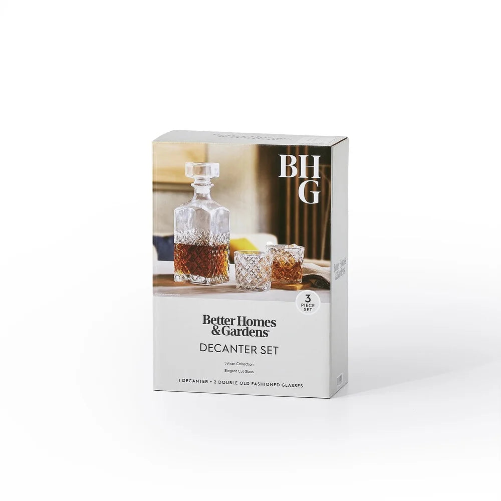 Diamond Cut Clear Decanter And Old Fashioned Glass Set 32oz