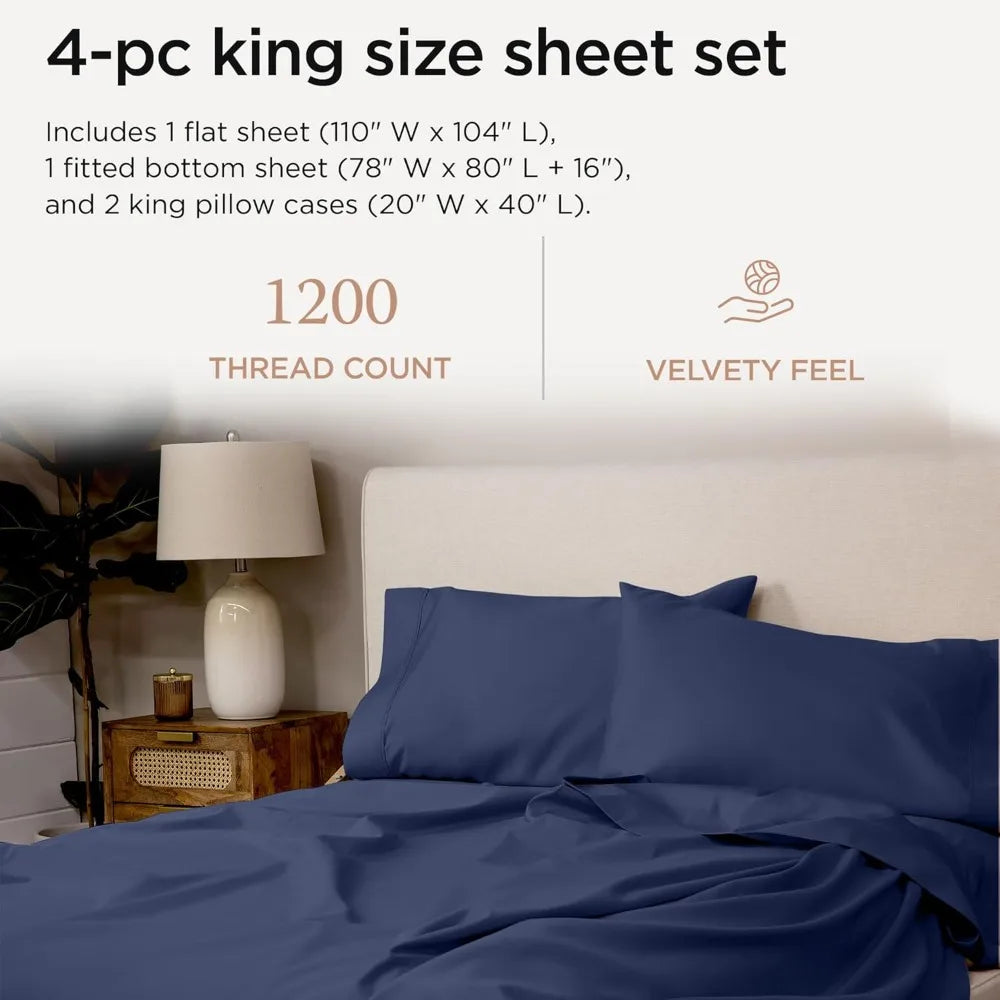 Supima King Size Cotton Sheets 1200 Thread Count Blue