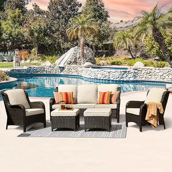 Modern 5-Piece Patio Wicker Furniture Set with Comfy Cushions