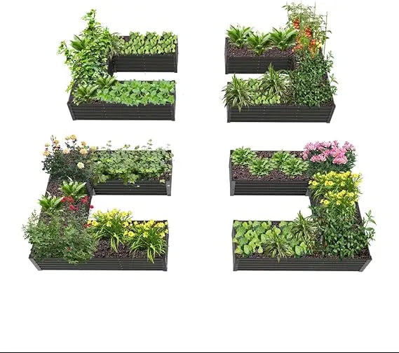 Anleolife 2 Pack L Shaped Galvanized Raised Garden Beds