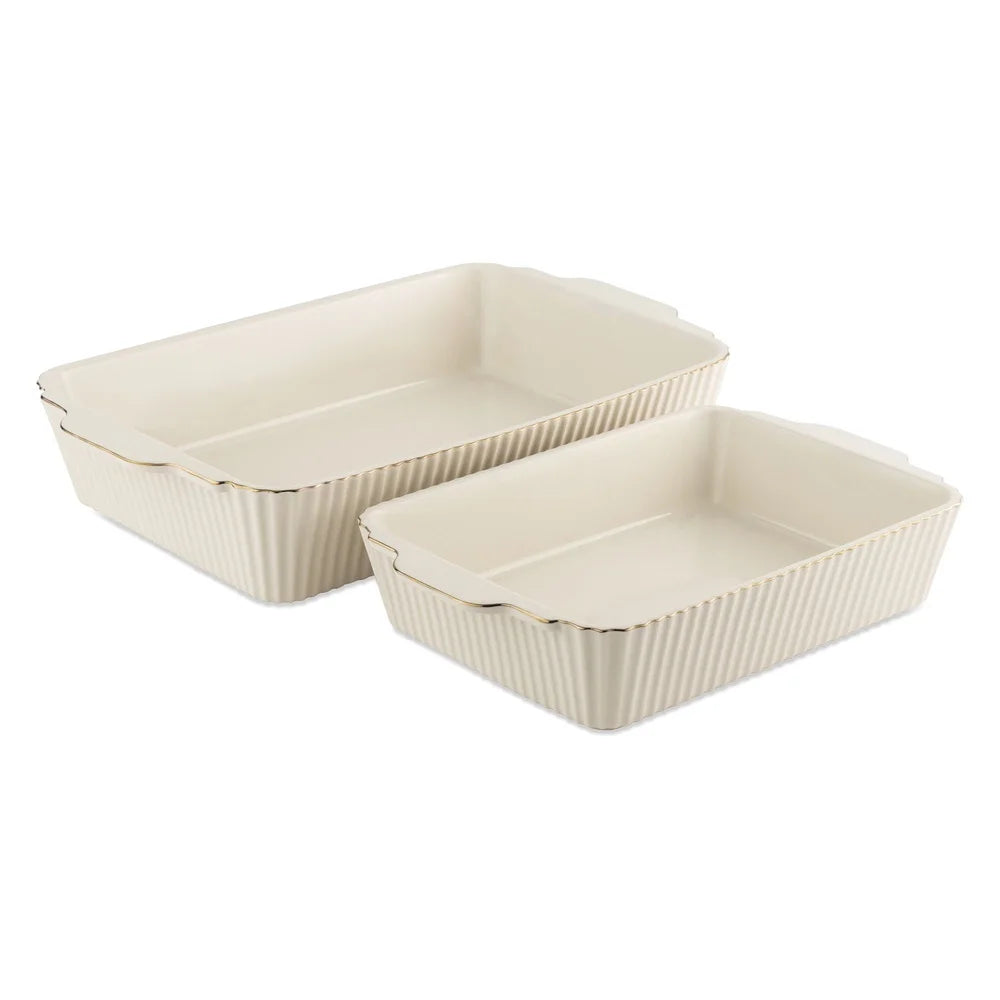 2 Piece Ribbed Baking Dish Set With Lids Microwave Safe