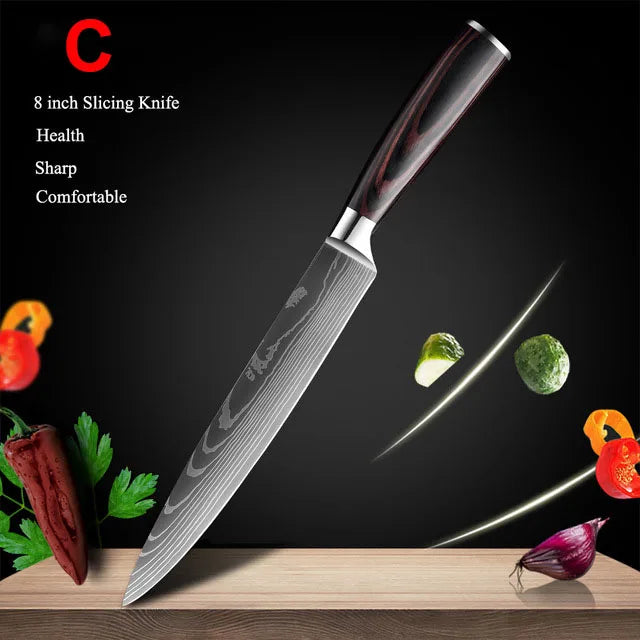 Ruiguan Damascus Chef Knife Set Santoku Kitchen Knives