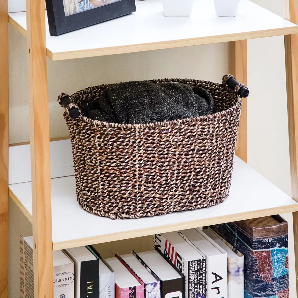 Brown Oval Seagrass Storage Basket For Home Organization