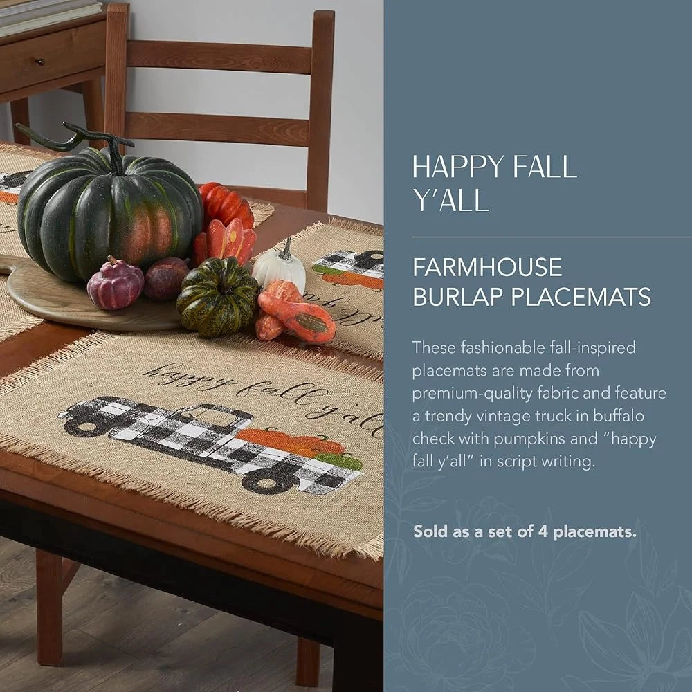 Rustic Burlap Placemats Set Of 4 Buffalo Plaid Truck Decor