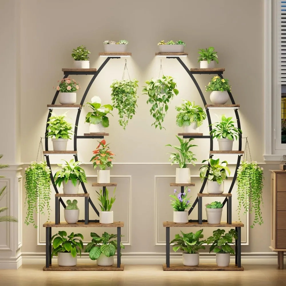 Indoor Plant Stand with Grow Lights and 9 Tiers for Large Plants