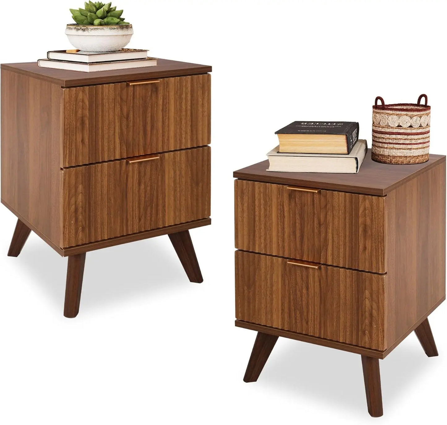 Fluted Nightstand Mid Century Modern Drawer Dresser Bedroom