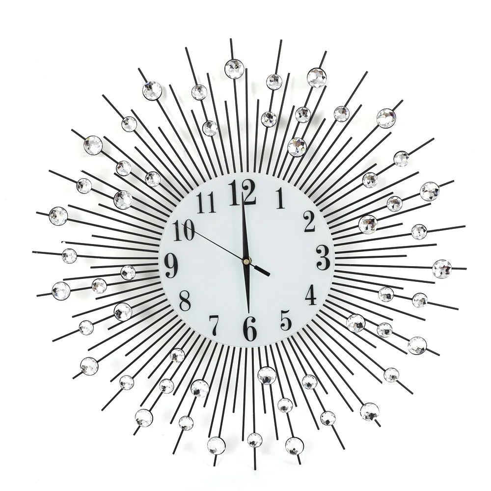 Stylish Acrylic Diamond Sunburst Wall Clock Metal 60cm