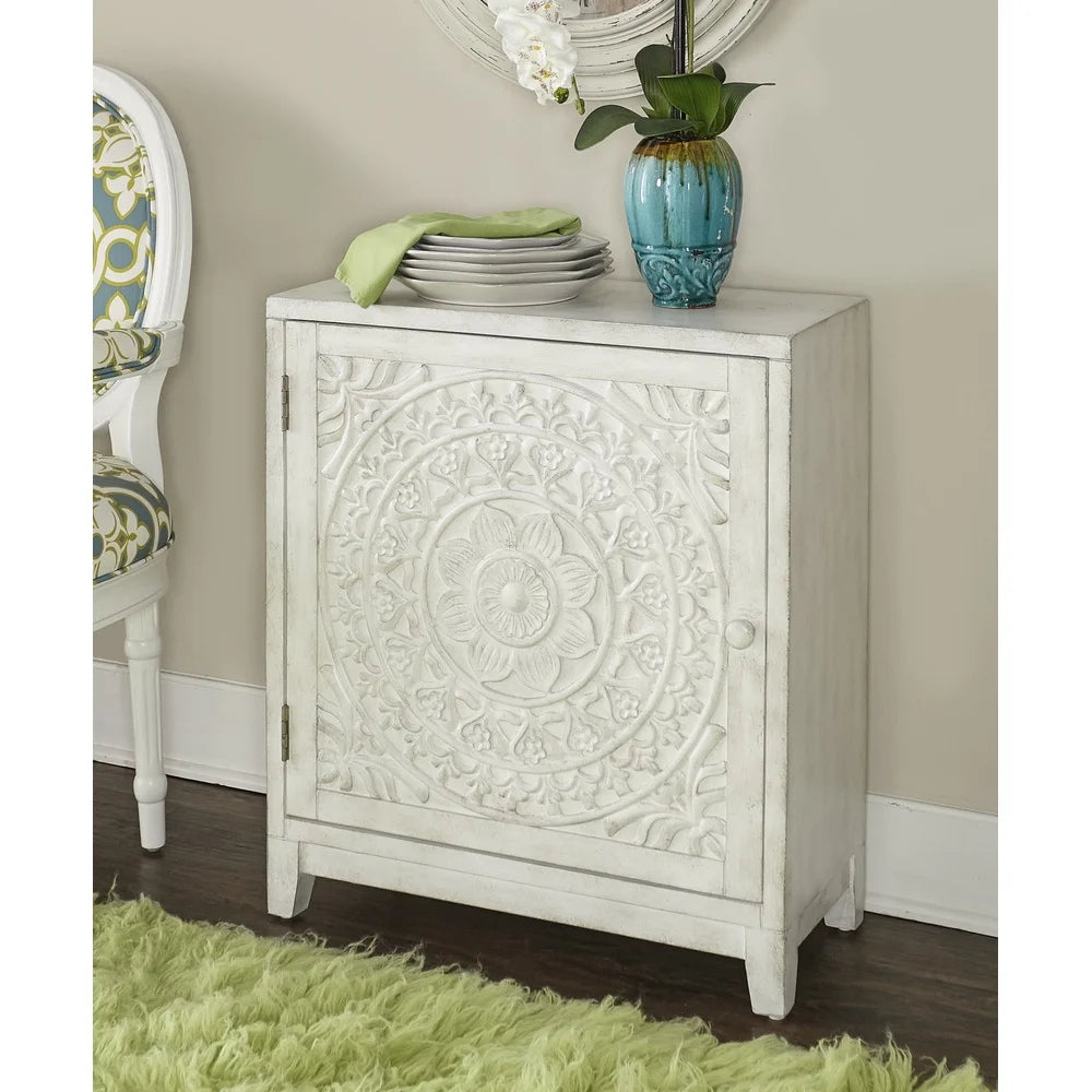 Modern Rustic Cabinet With Resin Medallion Door Fixed Shelf