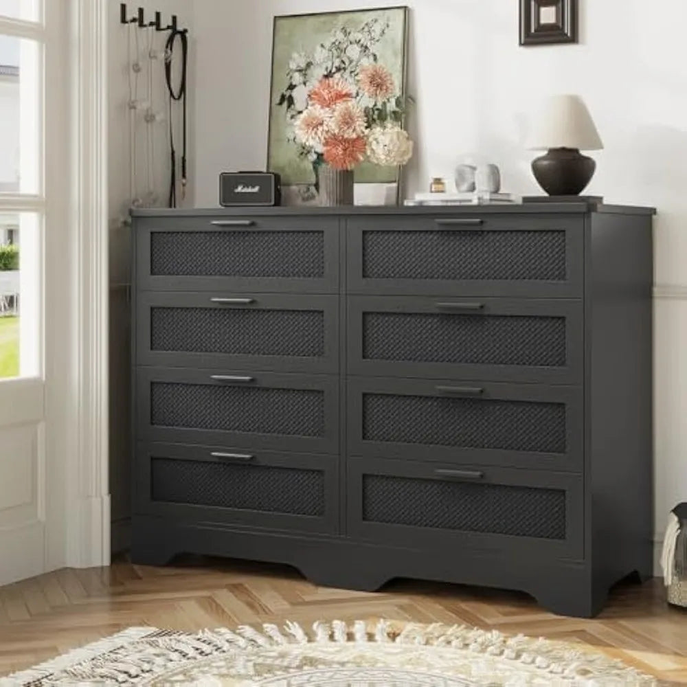 Black Dresser With 8 Drawers For Bedroom Rustic Wood Storage