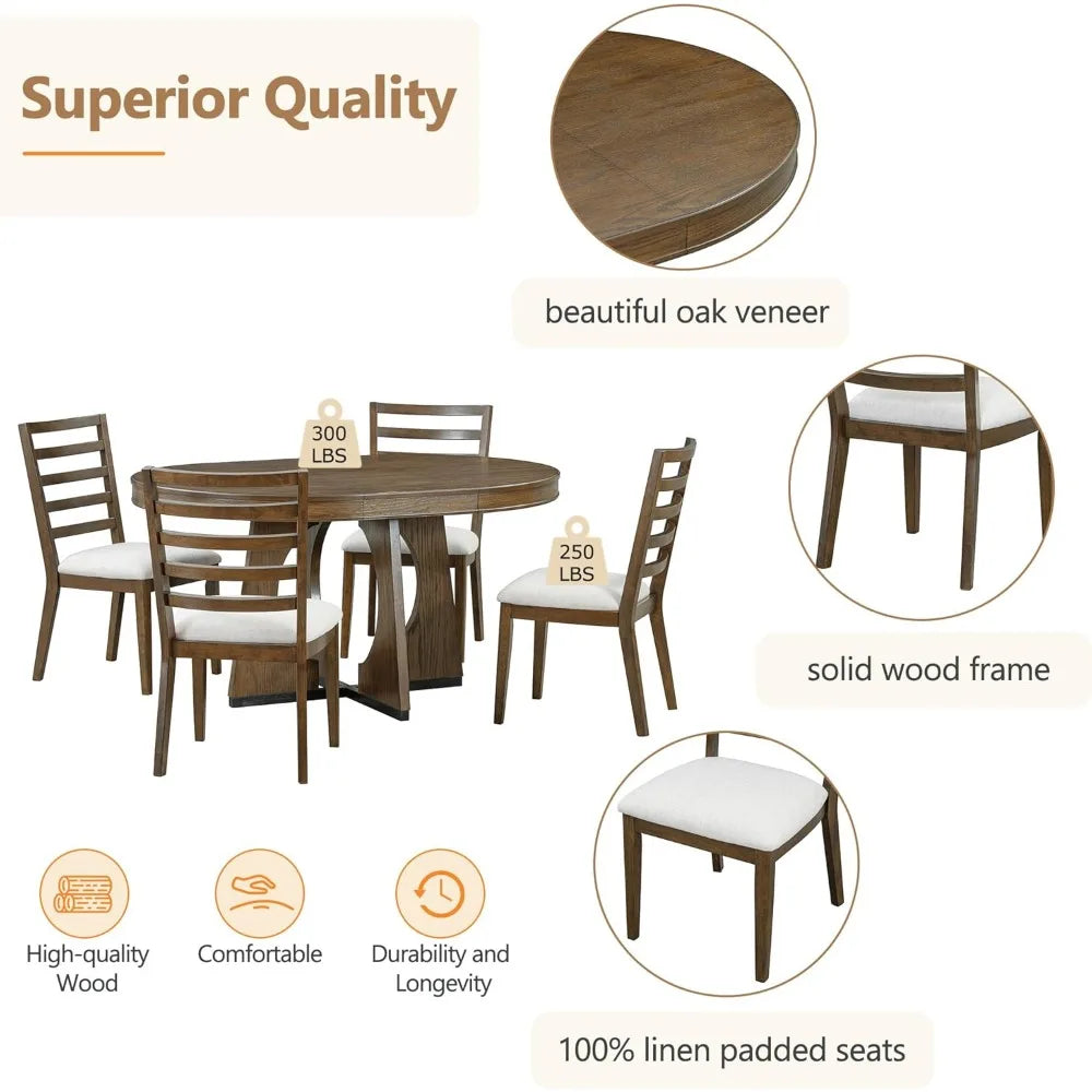 ANGDUO 5-Piece Extendable Round Dining Table Set And Chairs