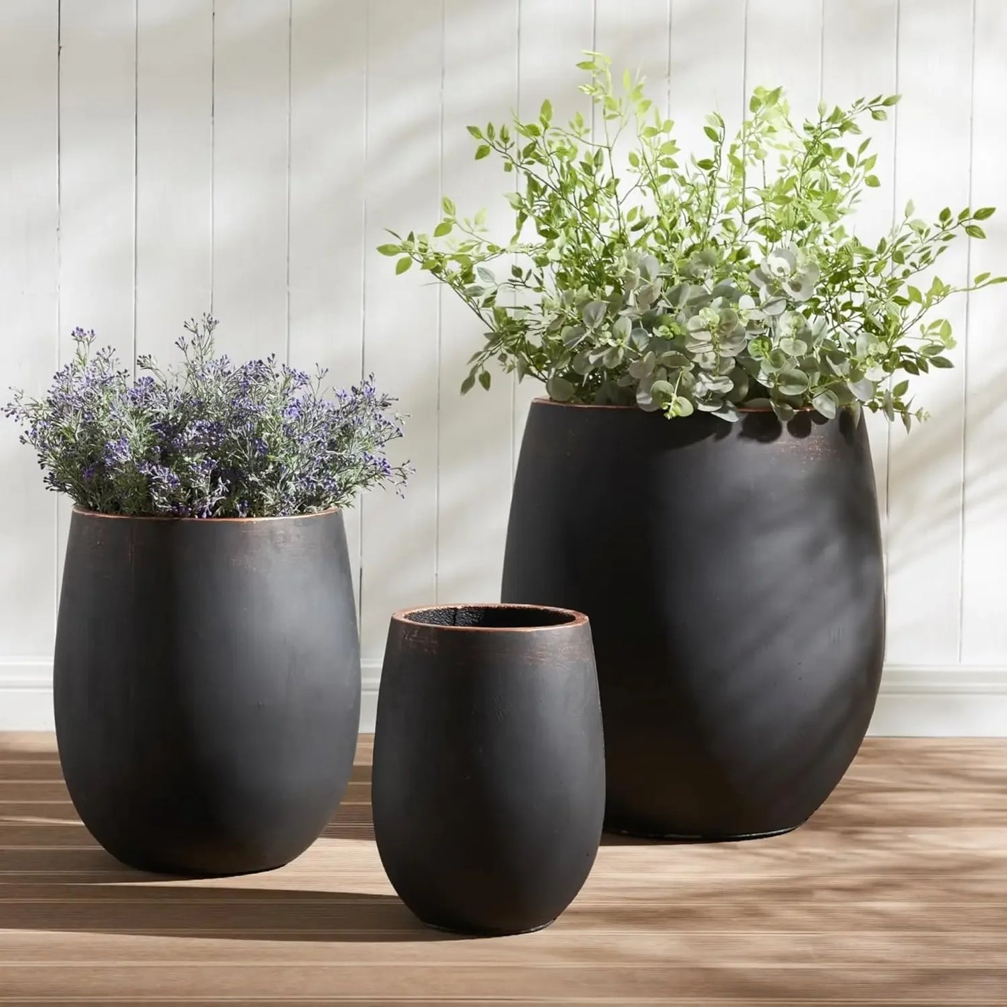 Large Outdoor Round Concrete Planters Set Of 3 For Patio