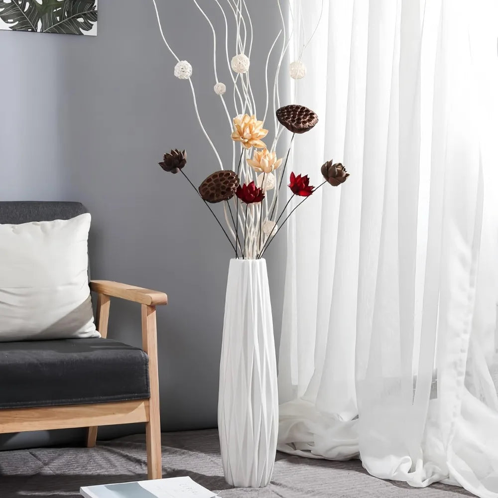 White Tall Floor Vase 24 Inch Ceramic Large Decorative Vase
