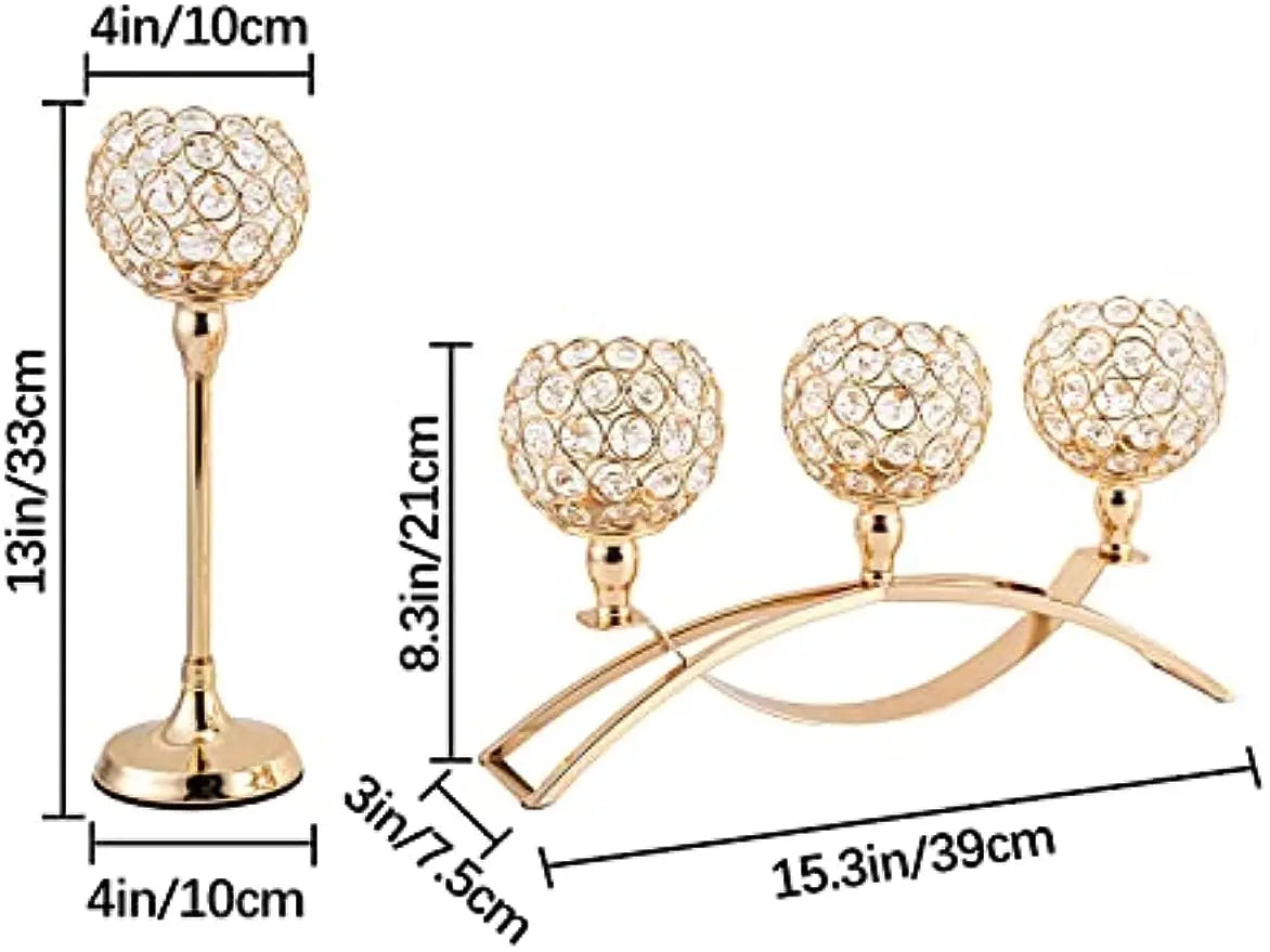Gold 3 Arm Tealight Candelabra Stand For Table Centerpiece