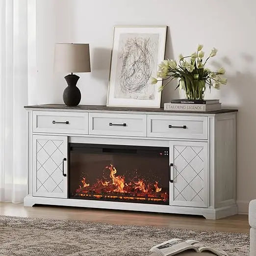 Belleze 68 Inch Farmhouse Tv Stand With Electric Fireplace