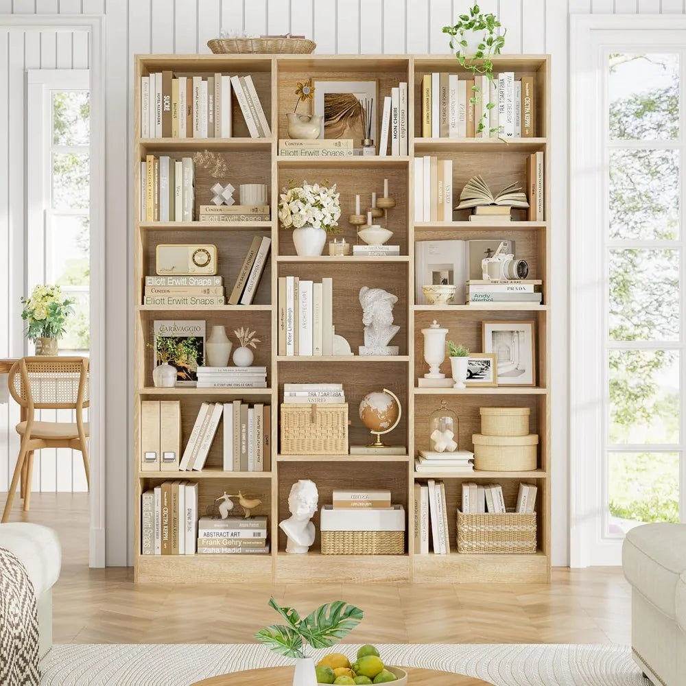 DAFIFY Triple Wide Bookshelf 6 Tier Modern Bookcase