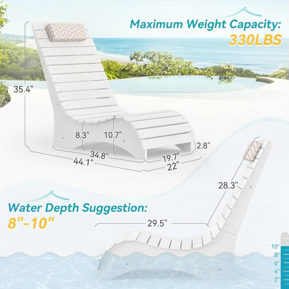 HDPS Pool Lounge Chairs Set of 2 with Headrests for Pools