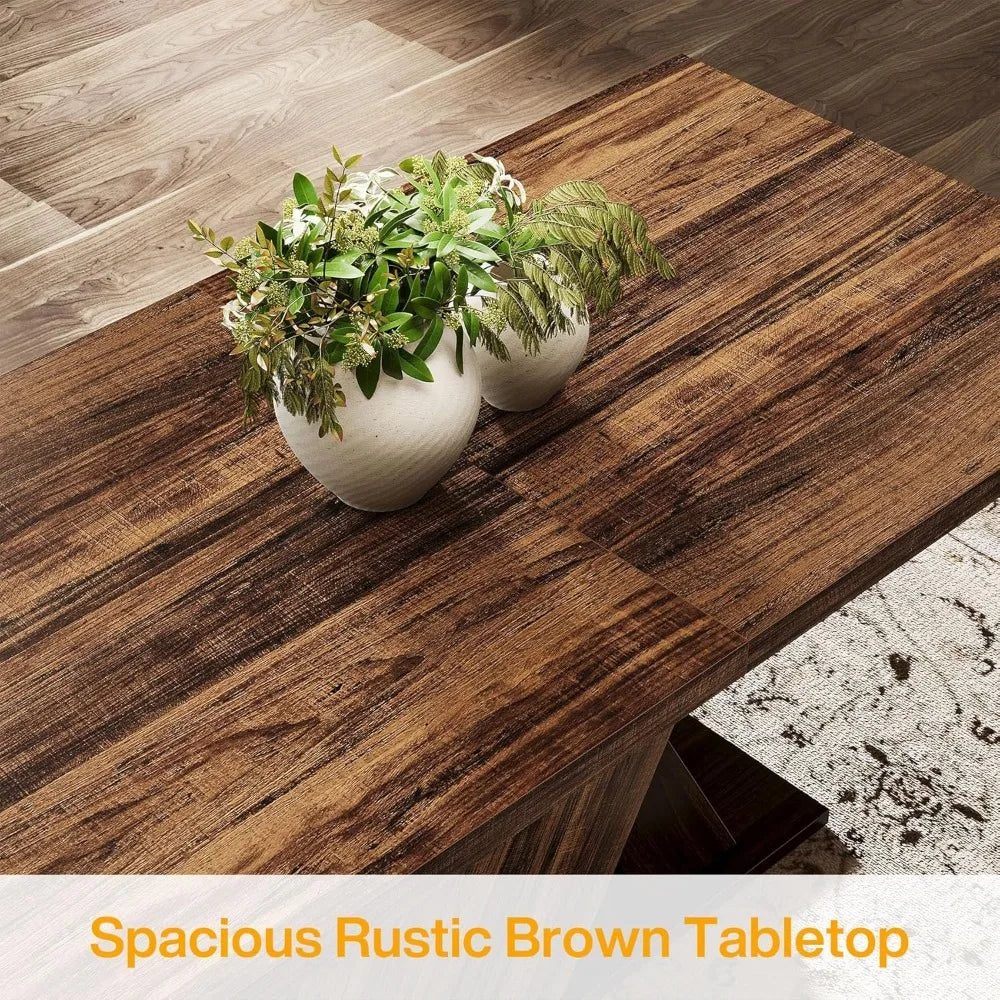 55 Inch Farmhouse Dining Table For Four Rustic Brown Wood