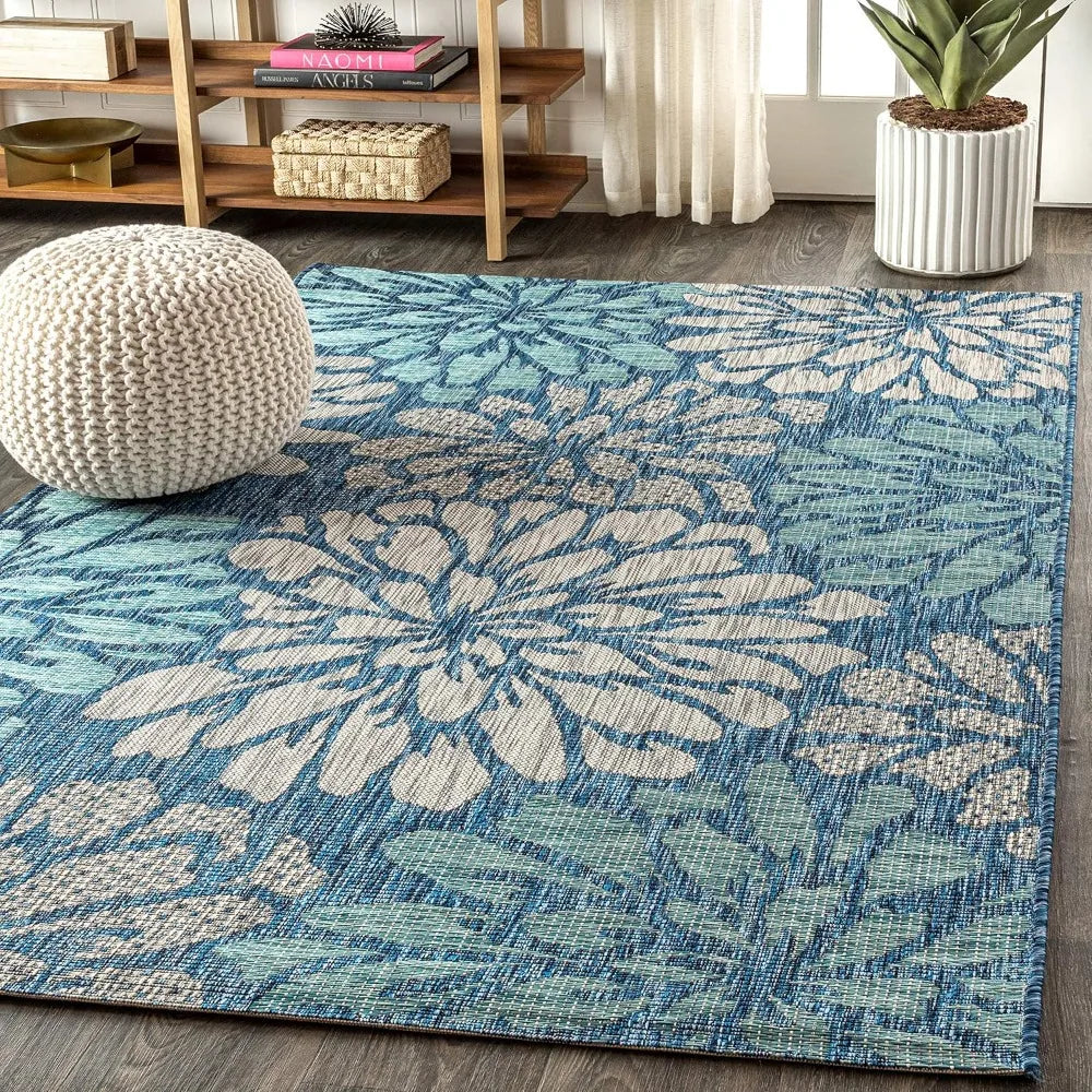 Zinnia Modern Floral Textured Weave Indoor Outdoor Area Rug