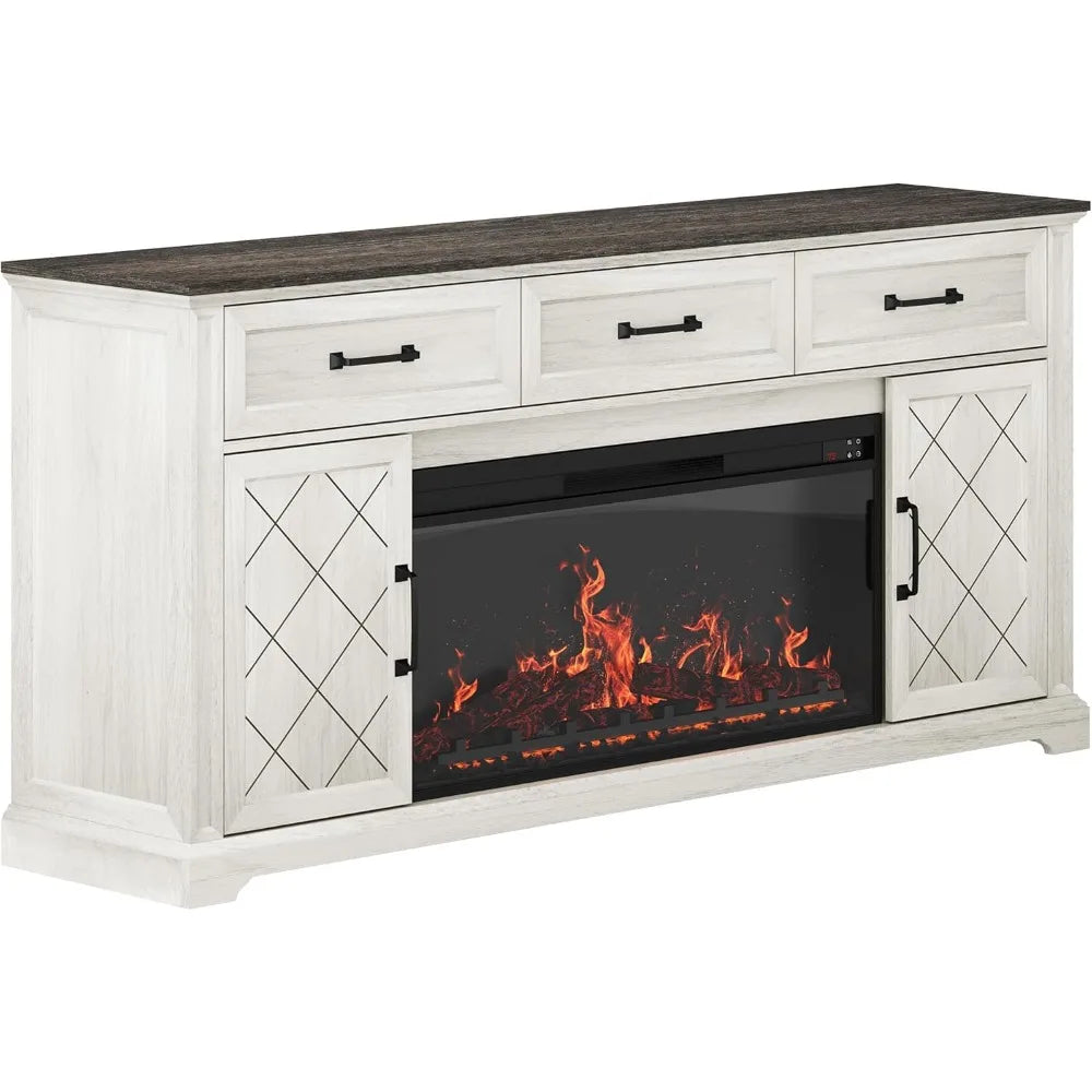 Belleze 68 Inch Farmhouse Tv Stand With Electric Fireplace