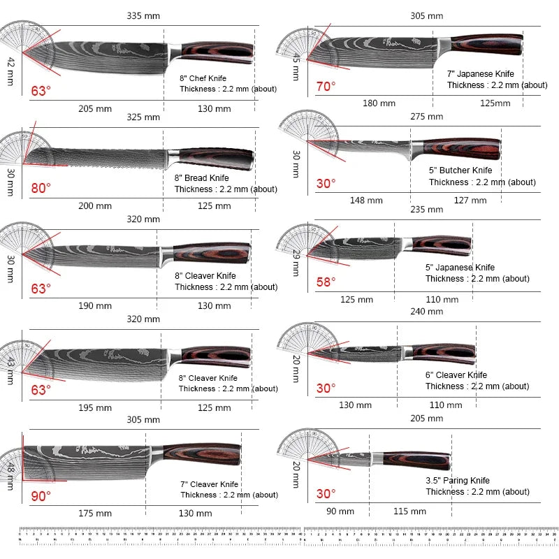Ruiguan Damascus Chef Knife Set Santoku Kitchen Knives