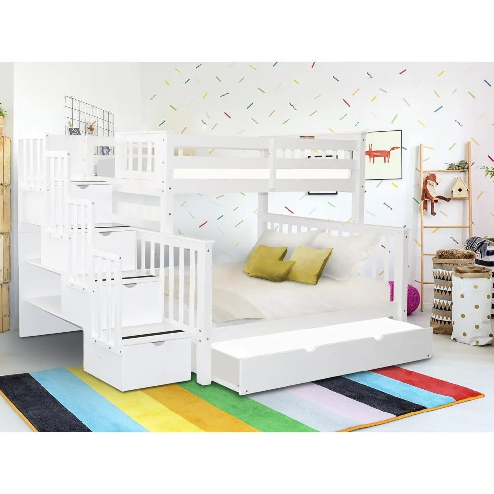 Stairway Bunk Bed Twin Over Full With 4 Drawers White