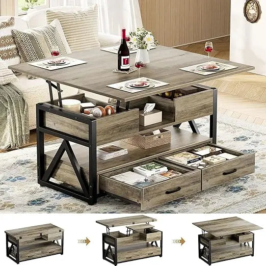 Lift Top Coffee Table Storage Drawers Hidden Compartment