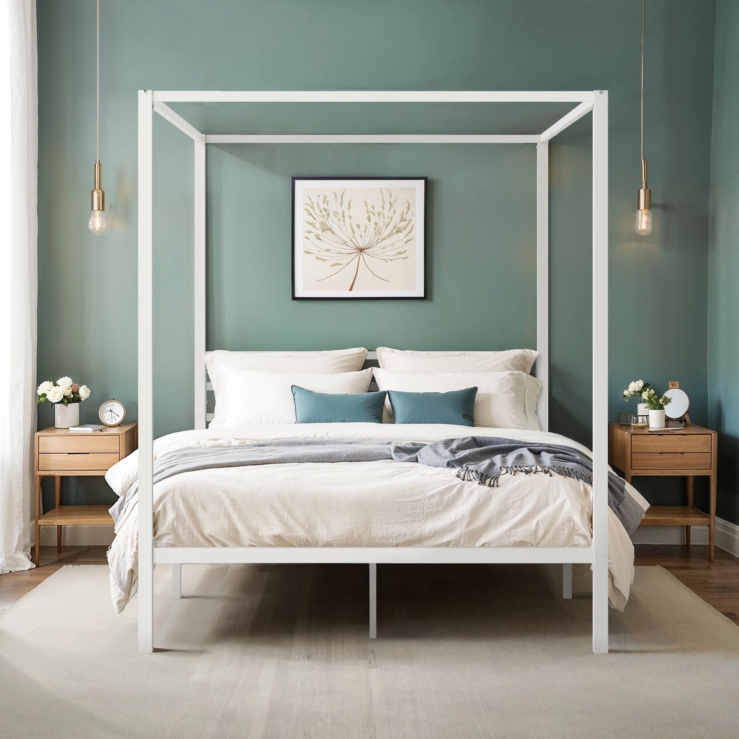 Hoomic Canopy Bed Frame Enhanced 4 Poster No Box Spring